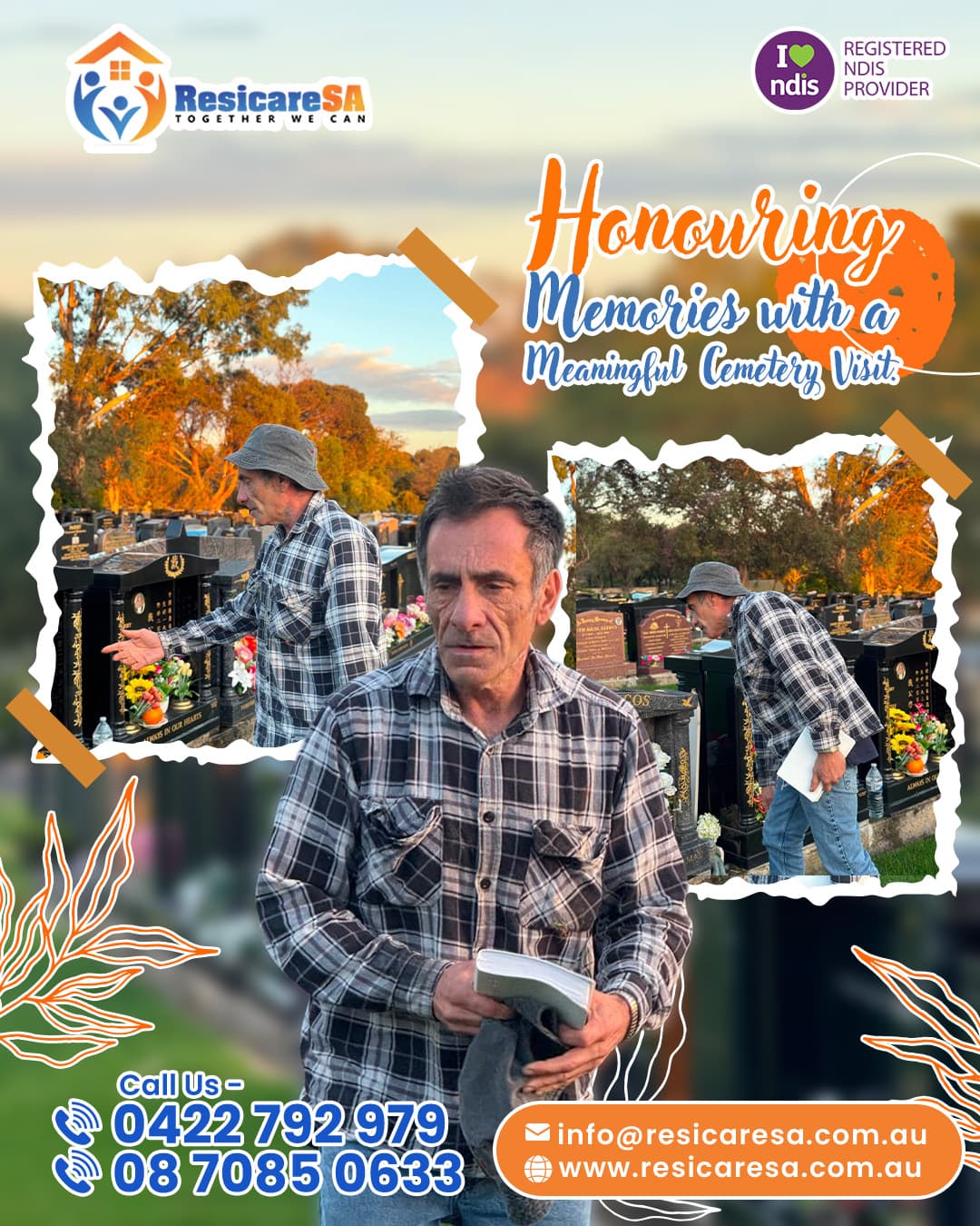A participant visits a cemetery and spends time respectfully remembering and honouring someone important to him.