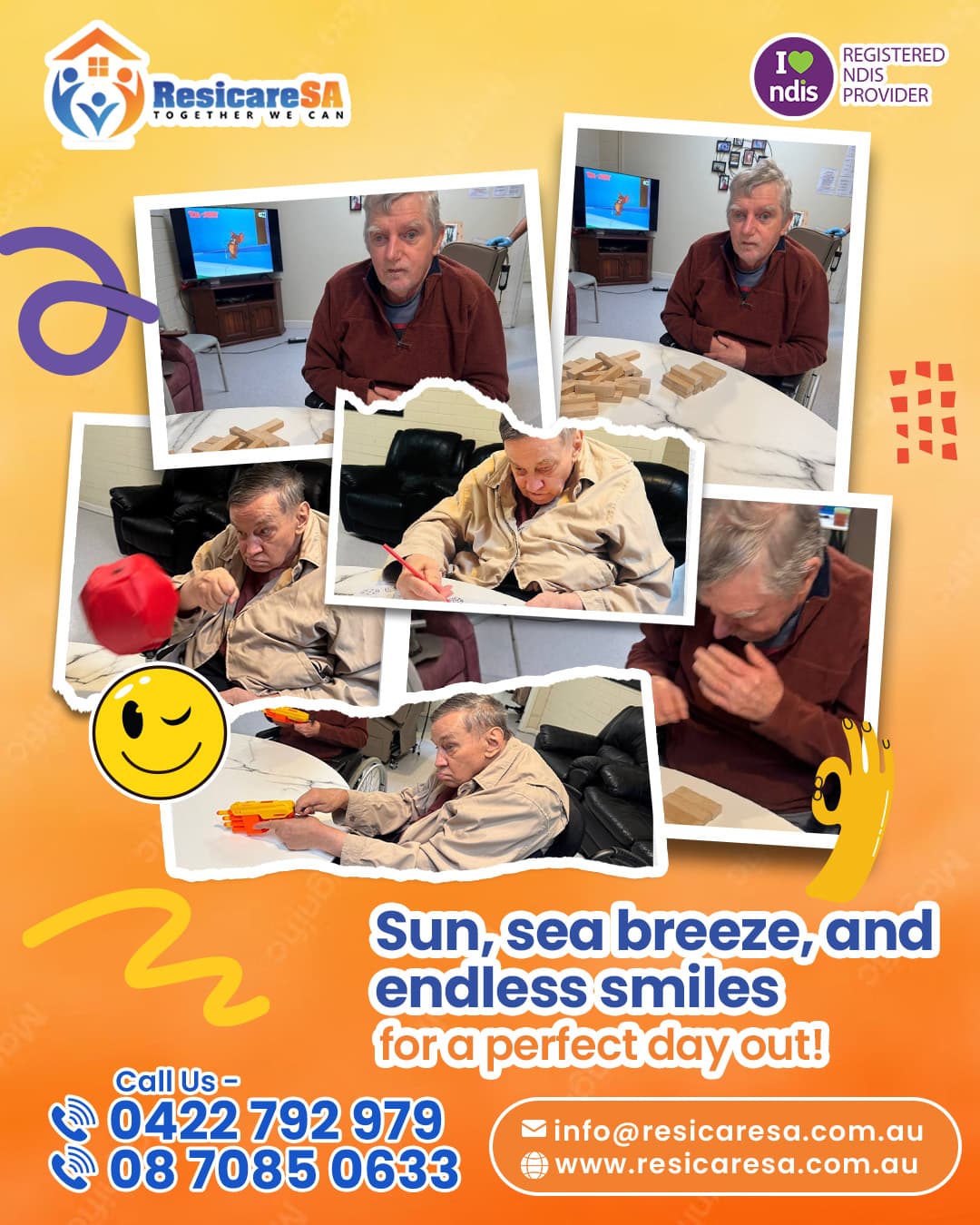 Participants taking part in a variety of indoor activities, including colouring, games and other recreational tasks.
